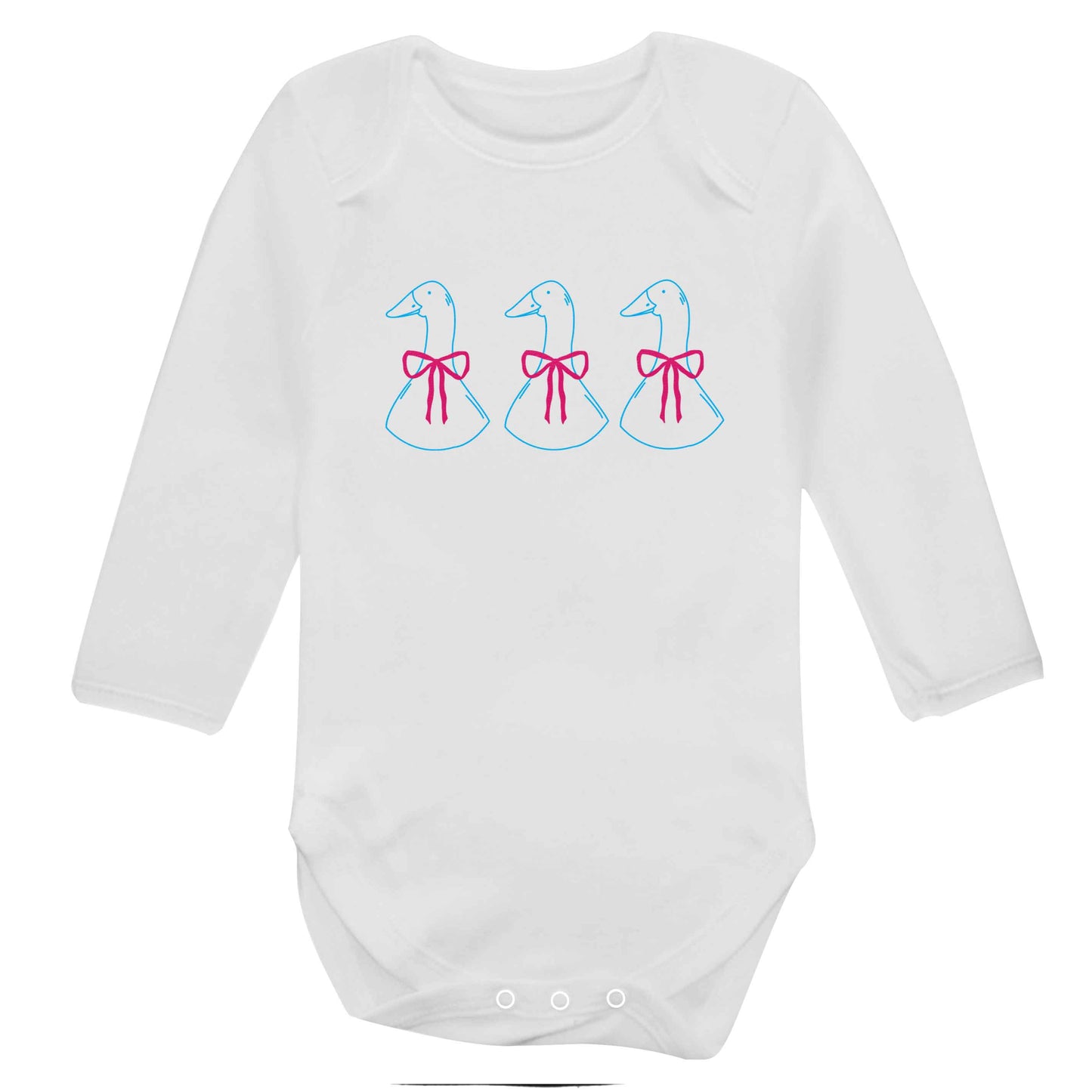 Three geese illustration baby bodysuit long sleeved white 6-12 months