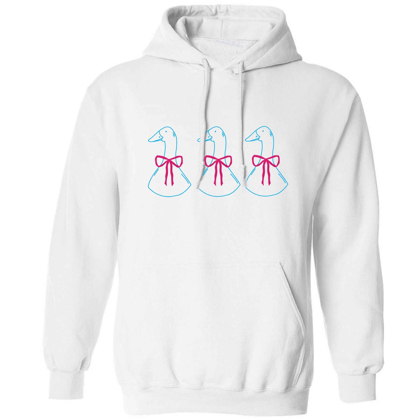 Three geese illustration adults unisex white hoodie 2XL