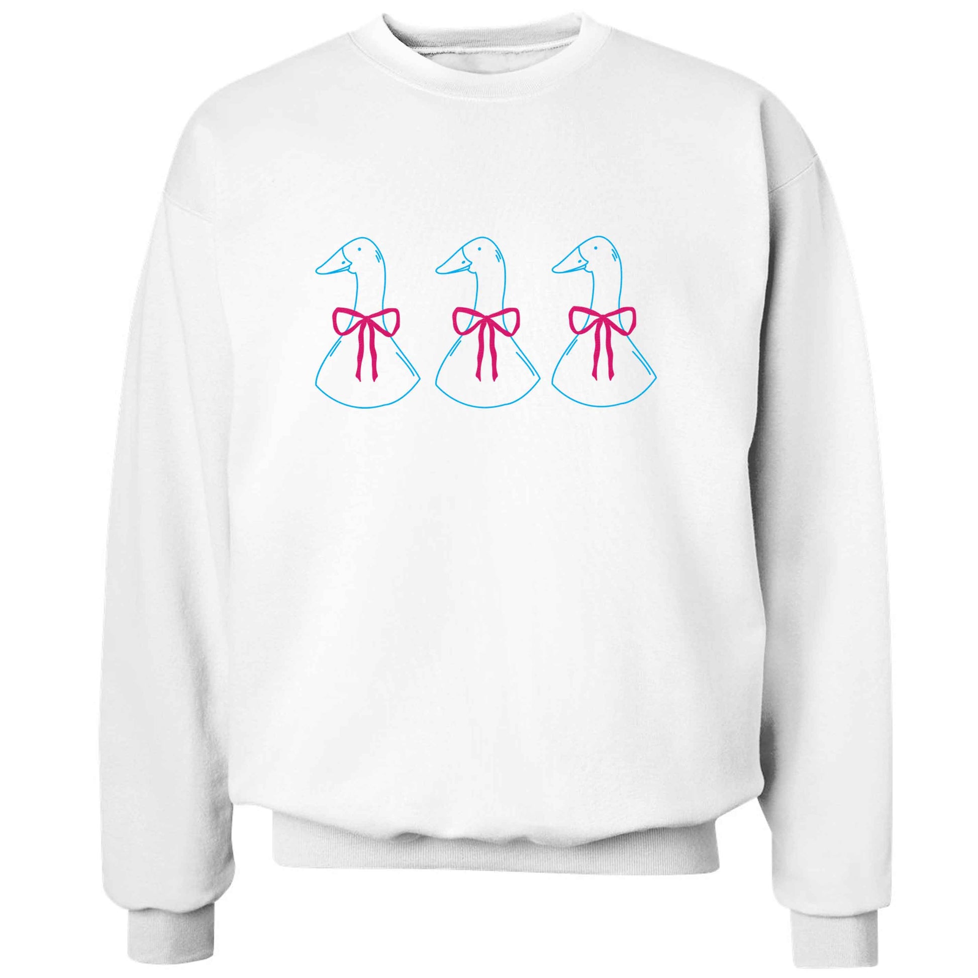 Three geese illustration adult's unisex white sweater 2XL