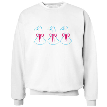 Three geese illustration adult's unisex white sweater 2XL
