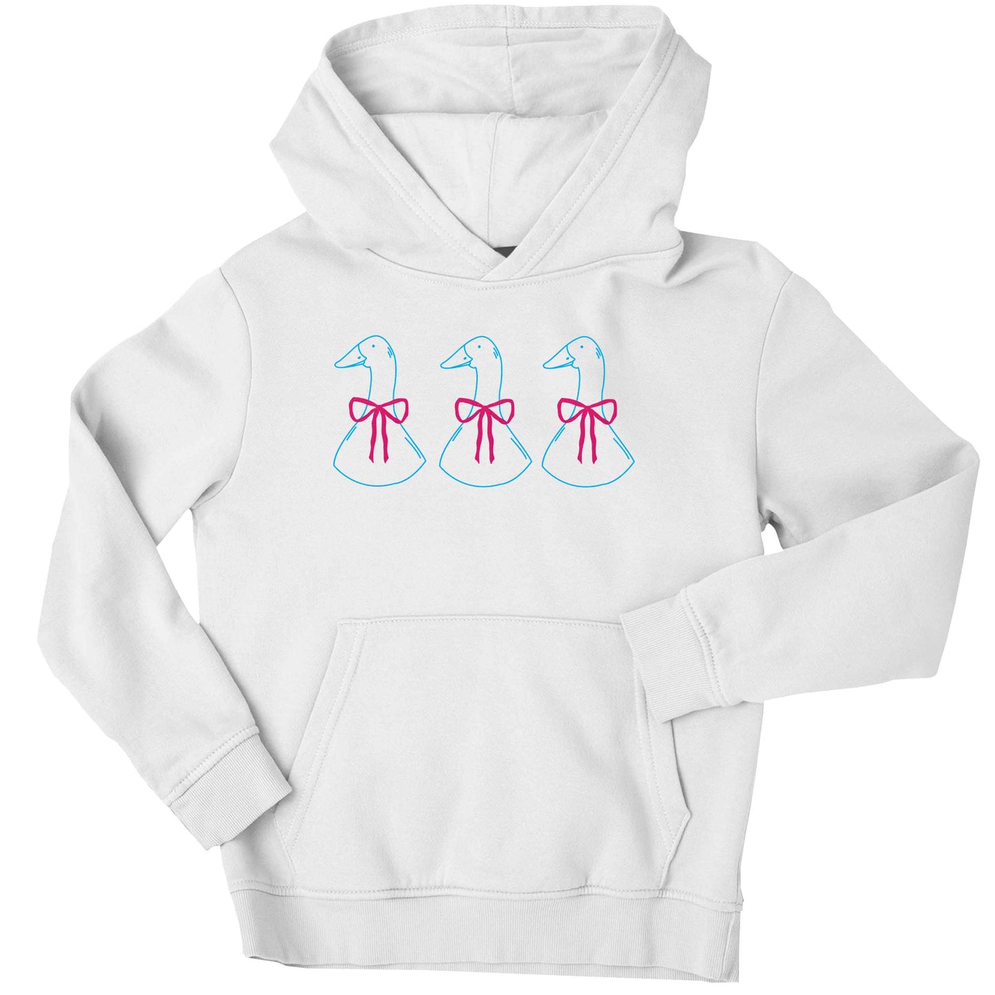 Three geese illustration children's white hoodie 12-13 Years
