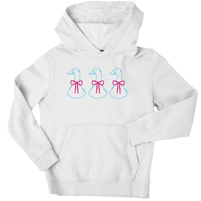 Three geese illustration children's white hoodie 12-13 Years