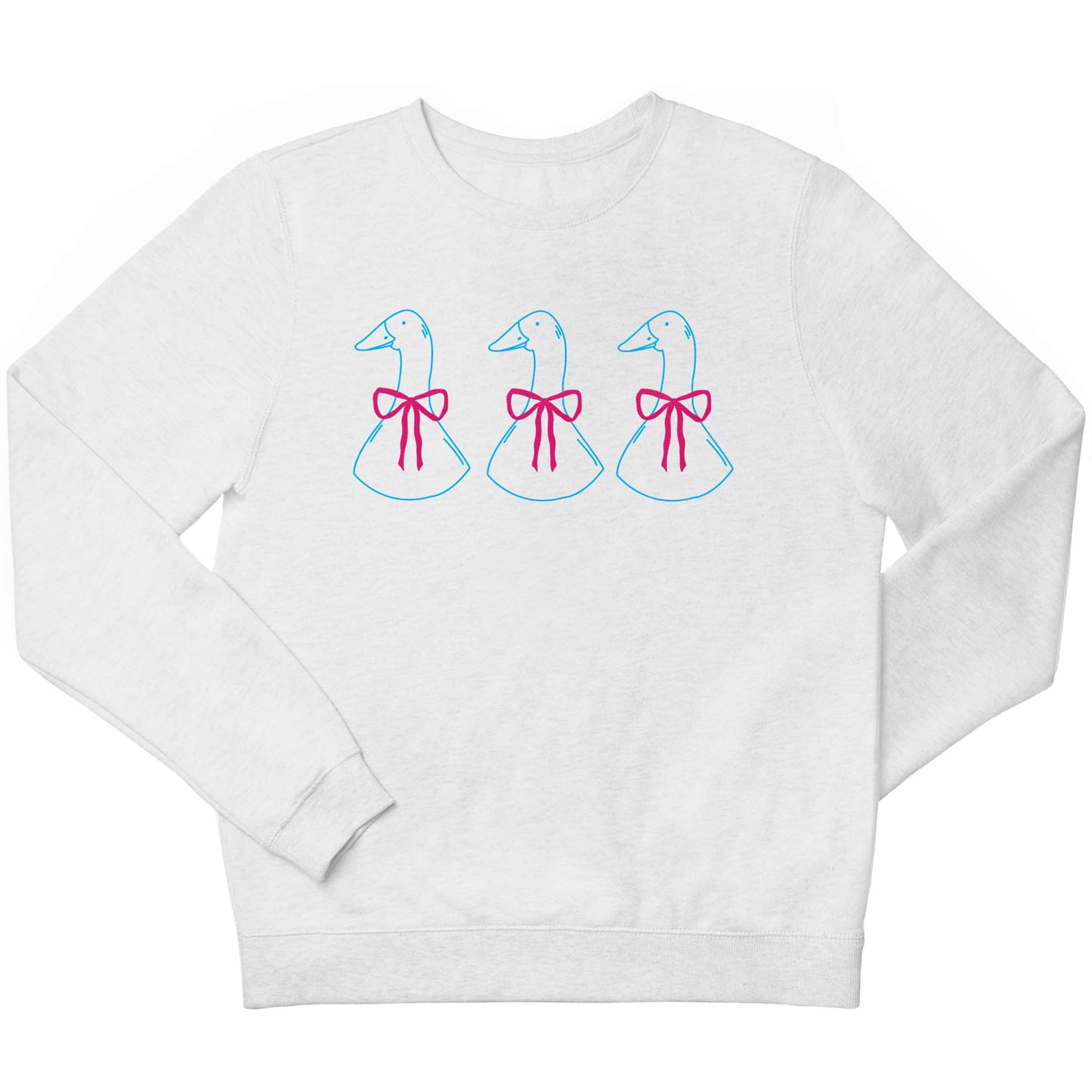 Three geese illustration children's white sweater 12-13 Years