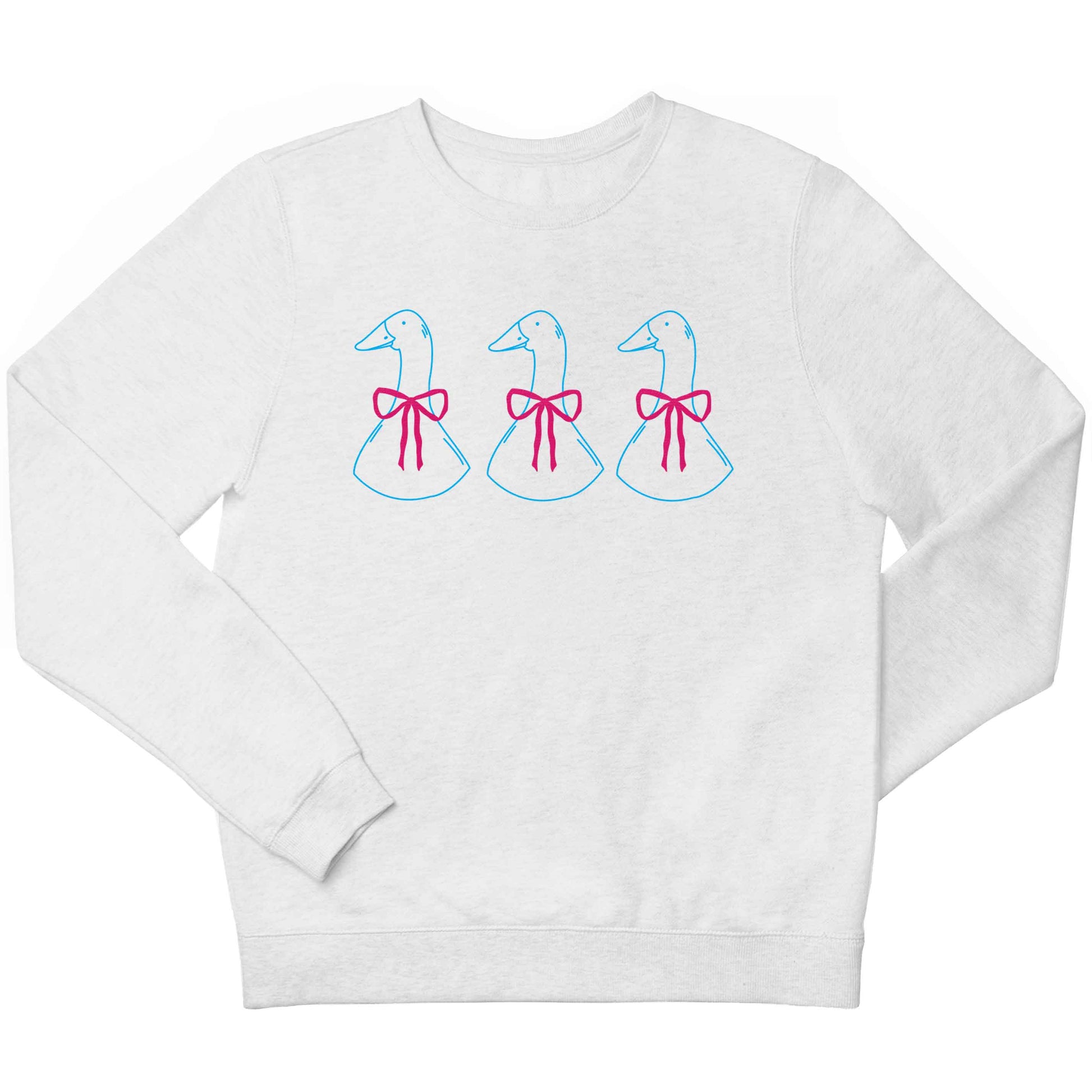 Three geese illustration children's white sweater 12-13 Years