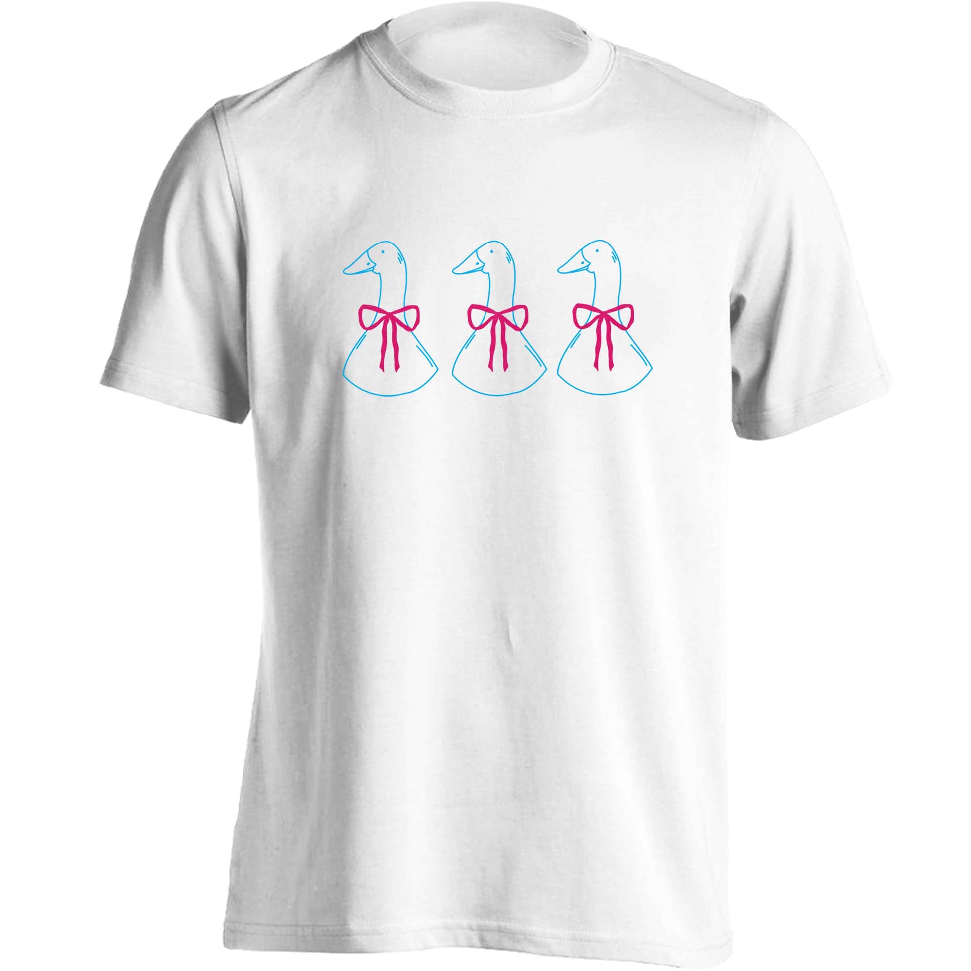 Three geese illustration adults unisex white Tshirt 2XL