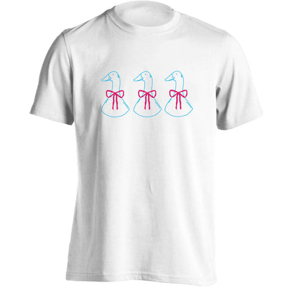 Three geese illustration adults unisex white Tshirt 2XL