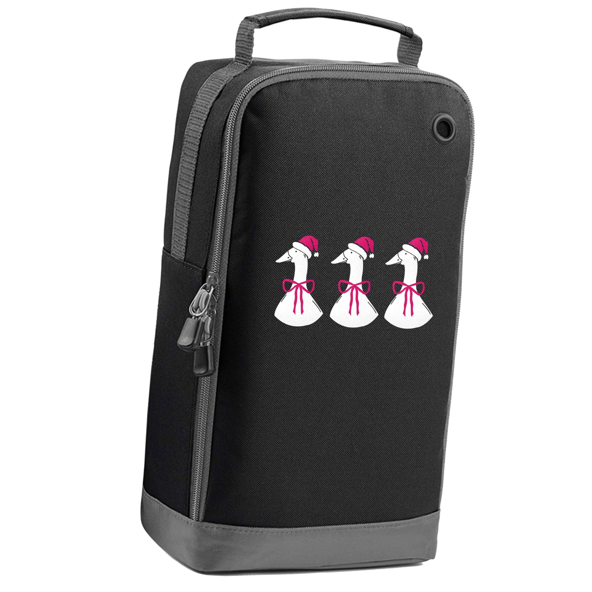 Christmas geese black sports shoe bag vertical print