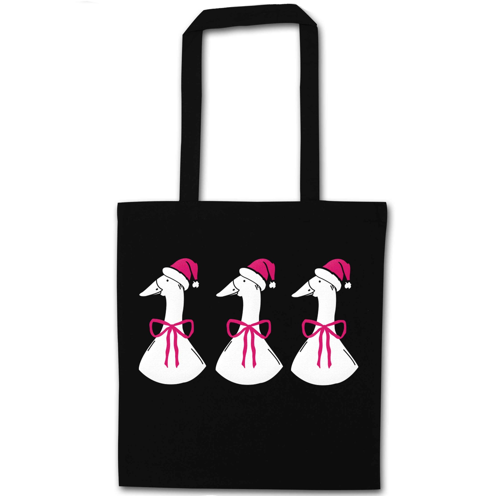 Christmas geese black tote bag