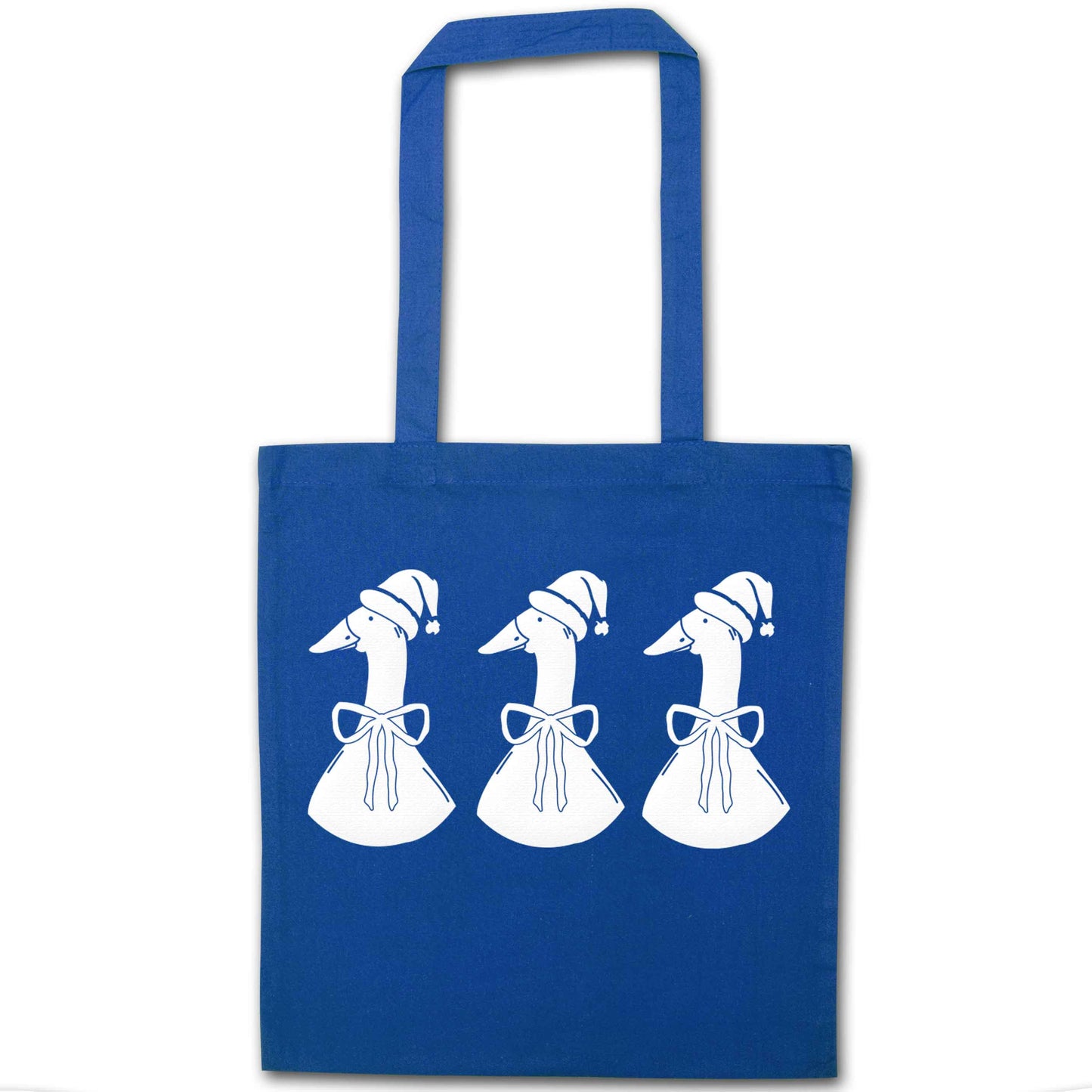 Christmas geese blue tote bag