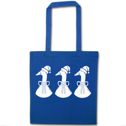 Christmas geese blue tote bag