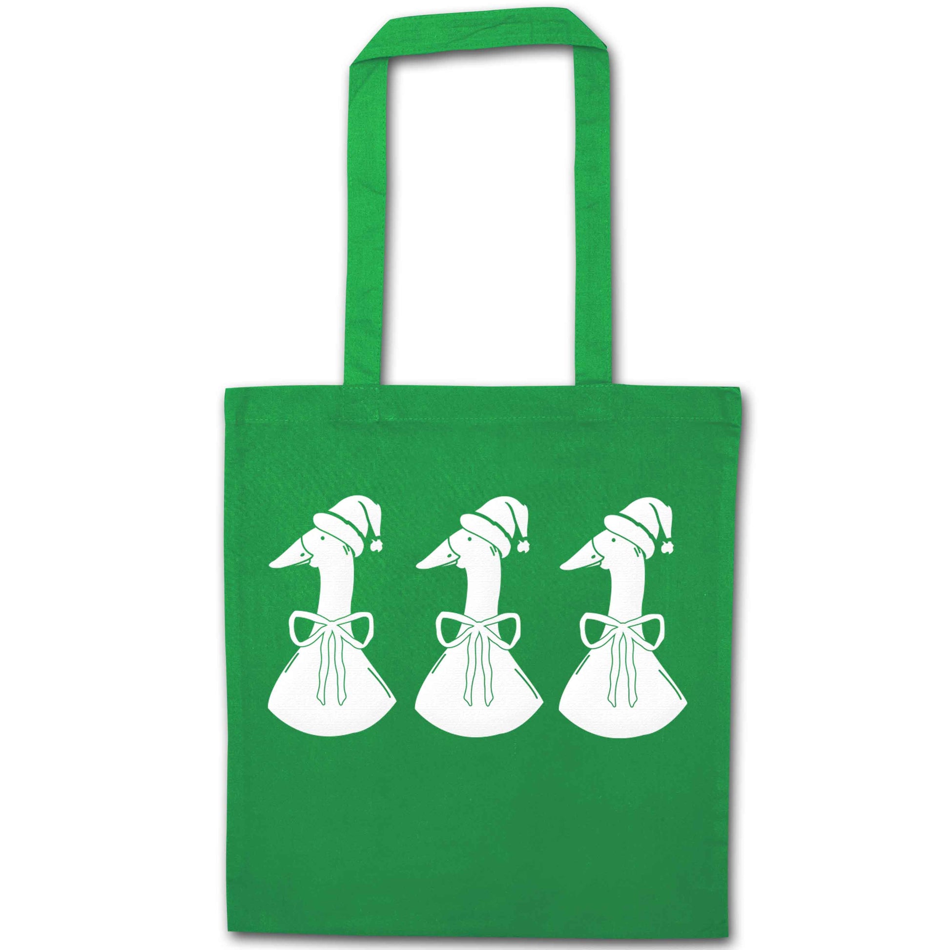 Christmas geese green tote bag