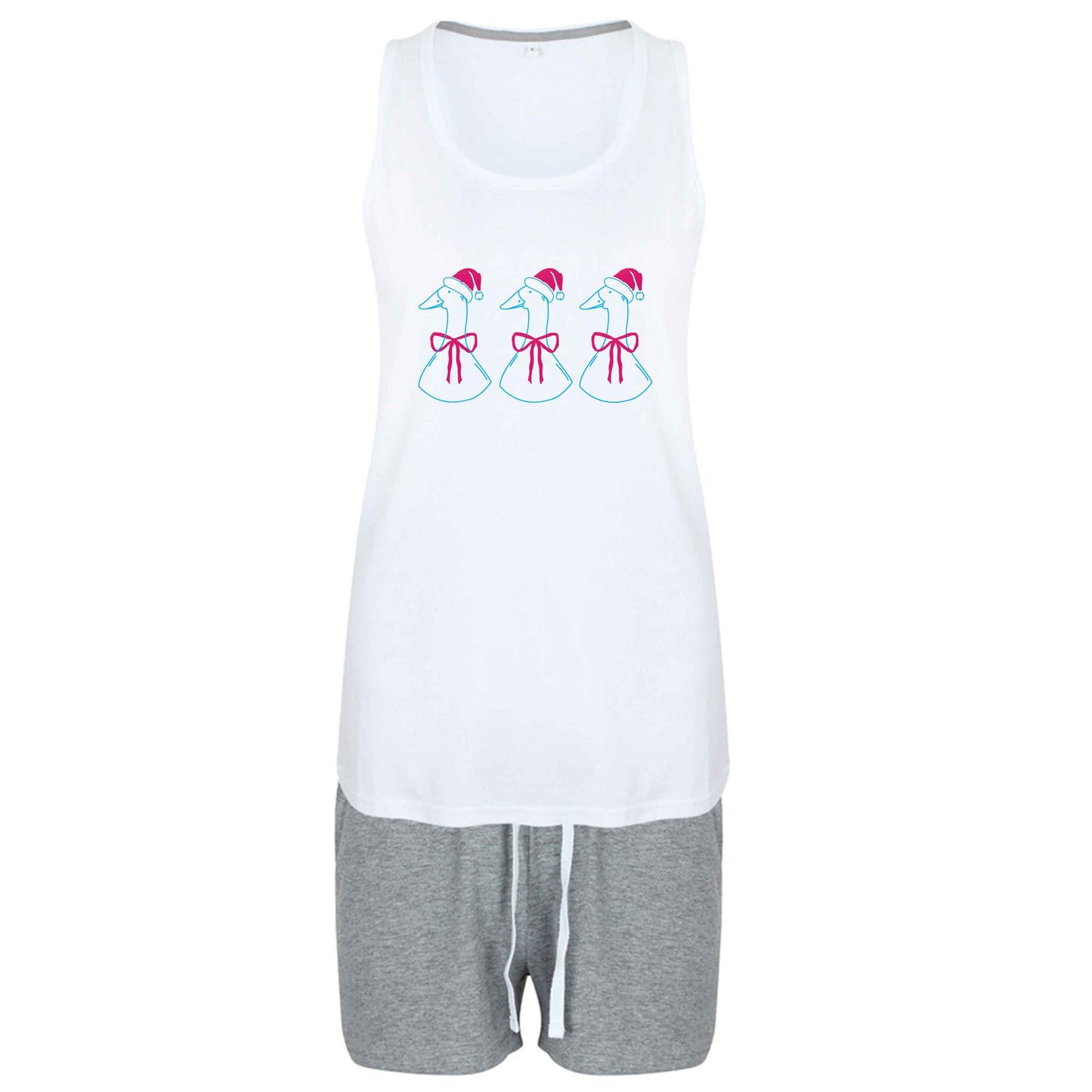 Christmas geese size XL women's pyjama shorts set in pink 