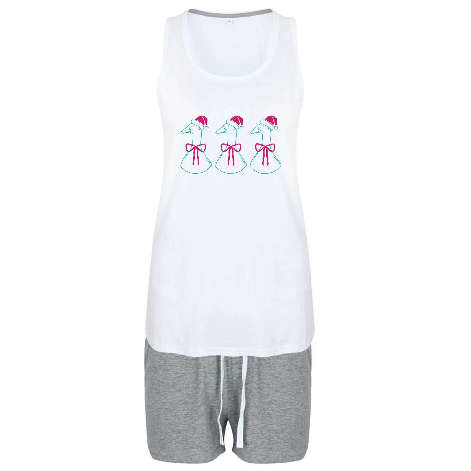 Christmas geese size XL women's pyjama shorts set in pink 