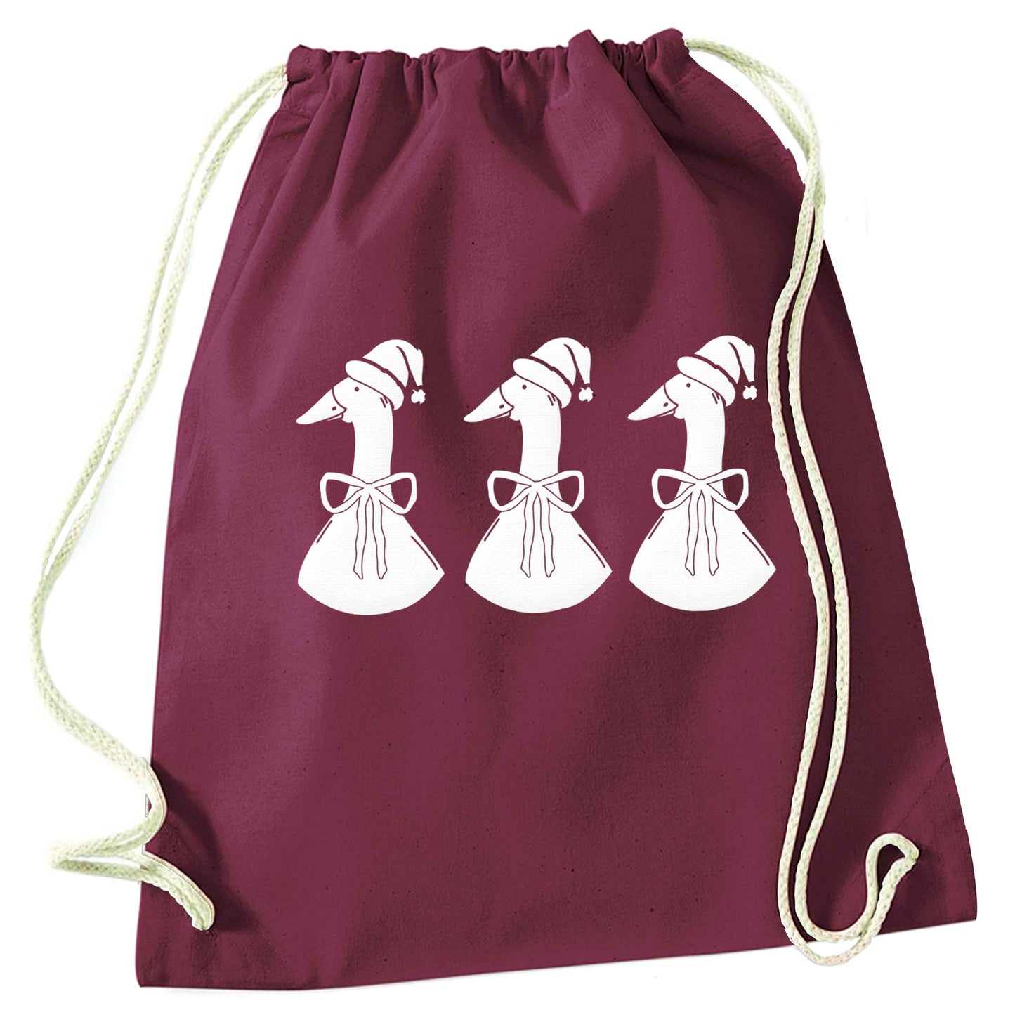 Christmas geese maroon drawstring bag