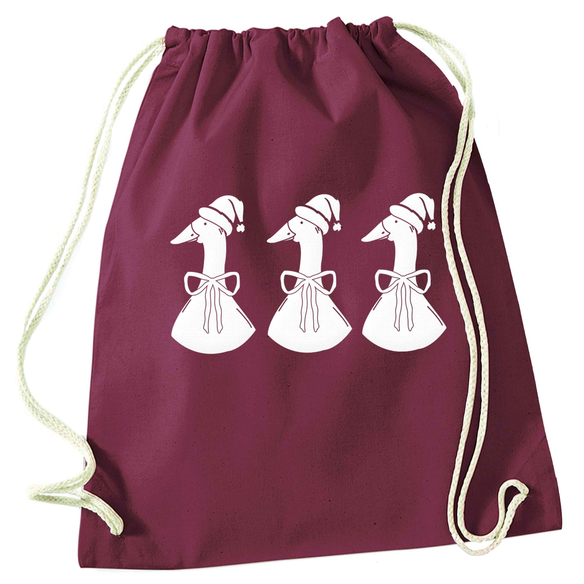 Christmas geese maroon drawstring bag