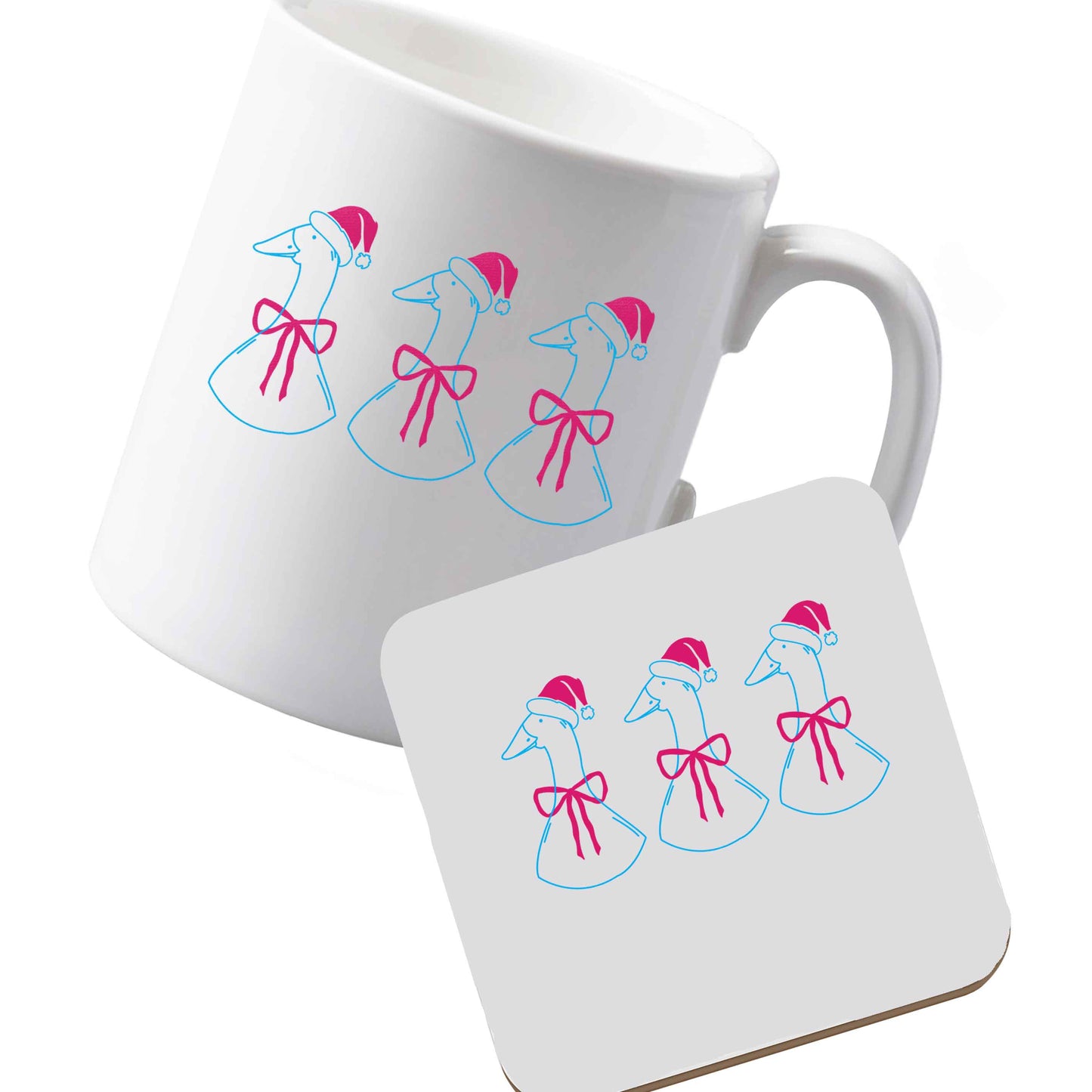 10 oz Ceramic mug and coaster Christmas geese left sided