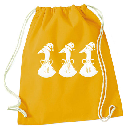 Christmas geese mustard drawstring bag