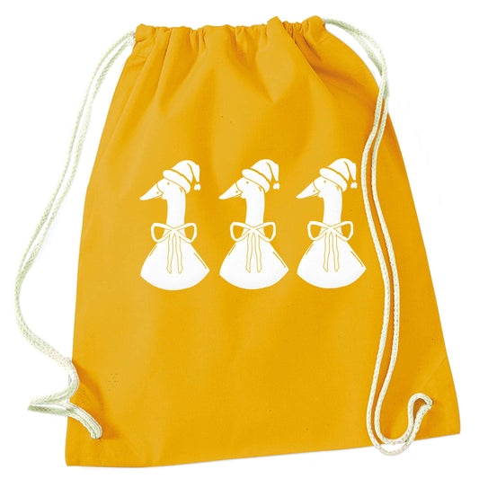 Christmas geese mustard drawstring bag