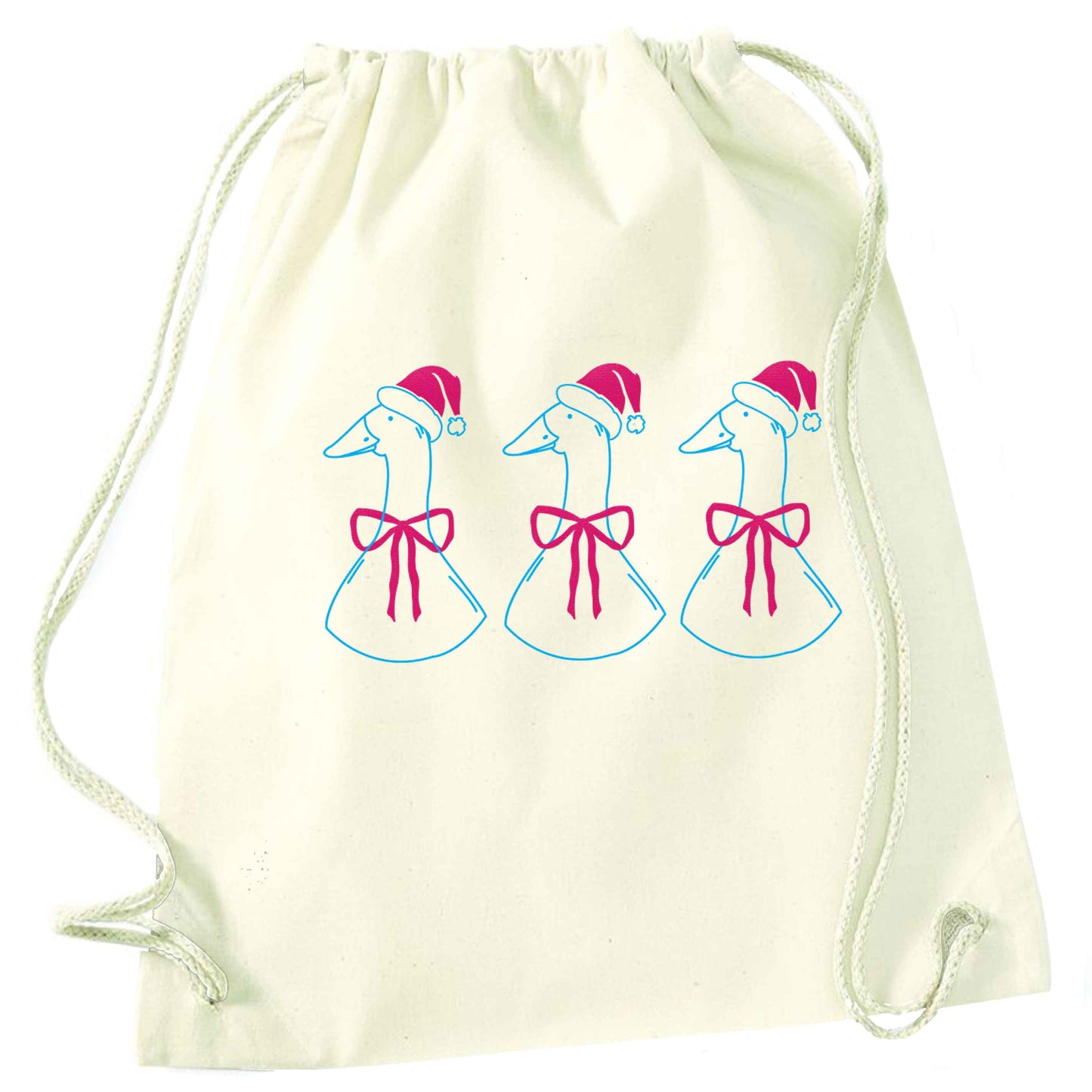 Christmas geese natural drawstring bag