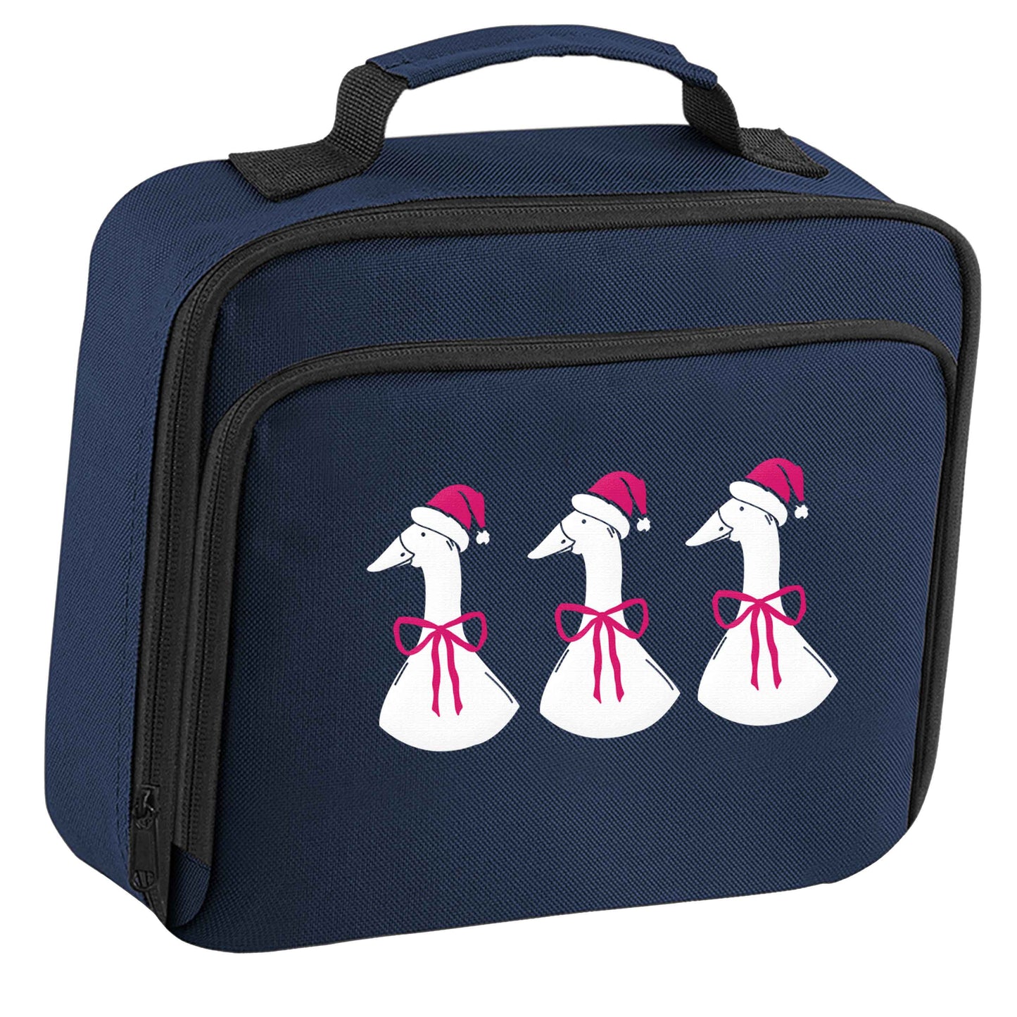 Christmas geese insulated navy lunch bag cooler