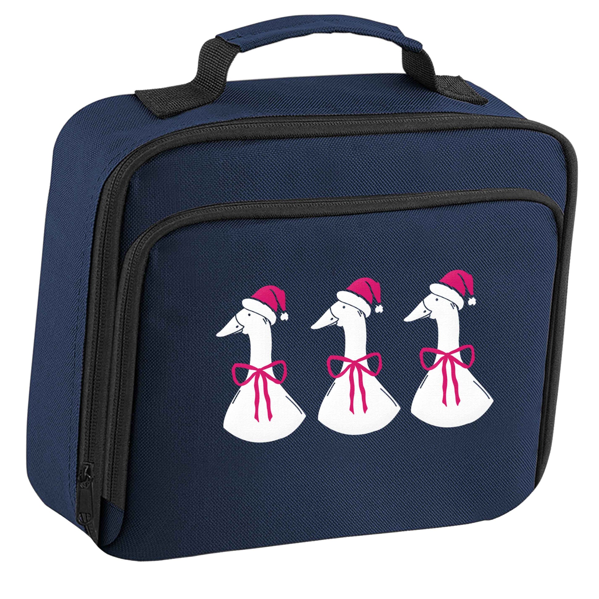 Christmas geese insulated navy lunch bag cooler