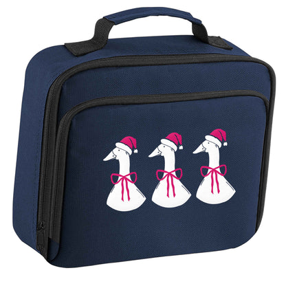 Christmas geese insulated navy lunch bag cooler
