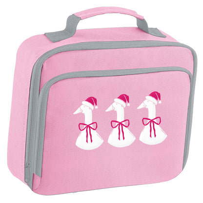 Christmas geese insulated pink lunch bag cooler