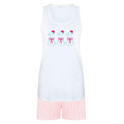 Christmas geese size XL women's pyjama shorts set in pink 
