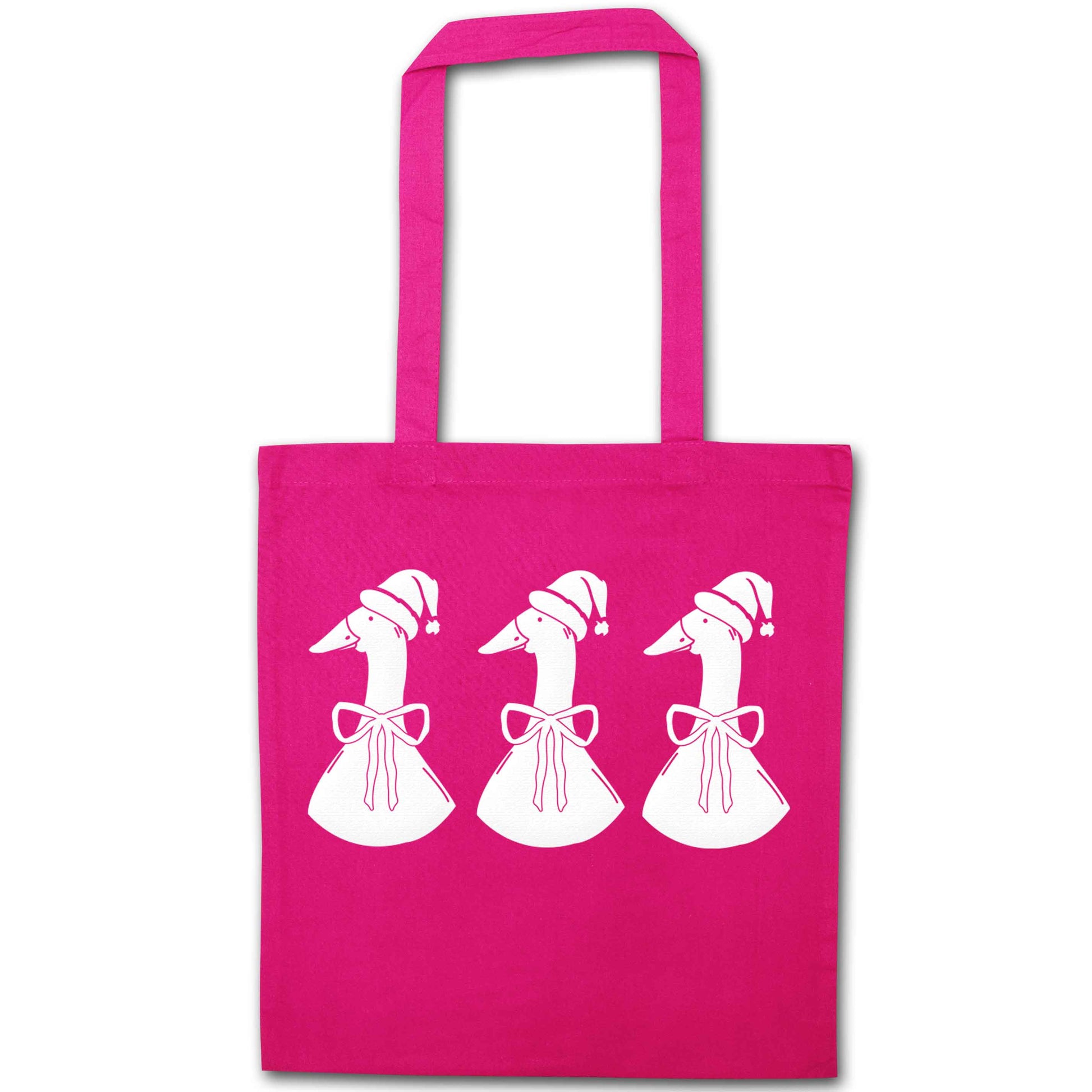 Christmas geese pink tote bag