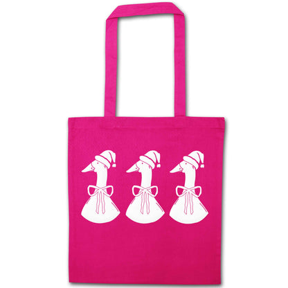 Christmas geese pink tote bag