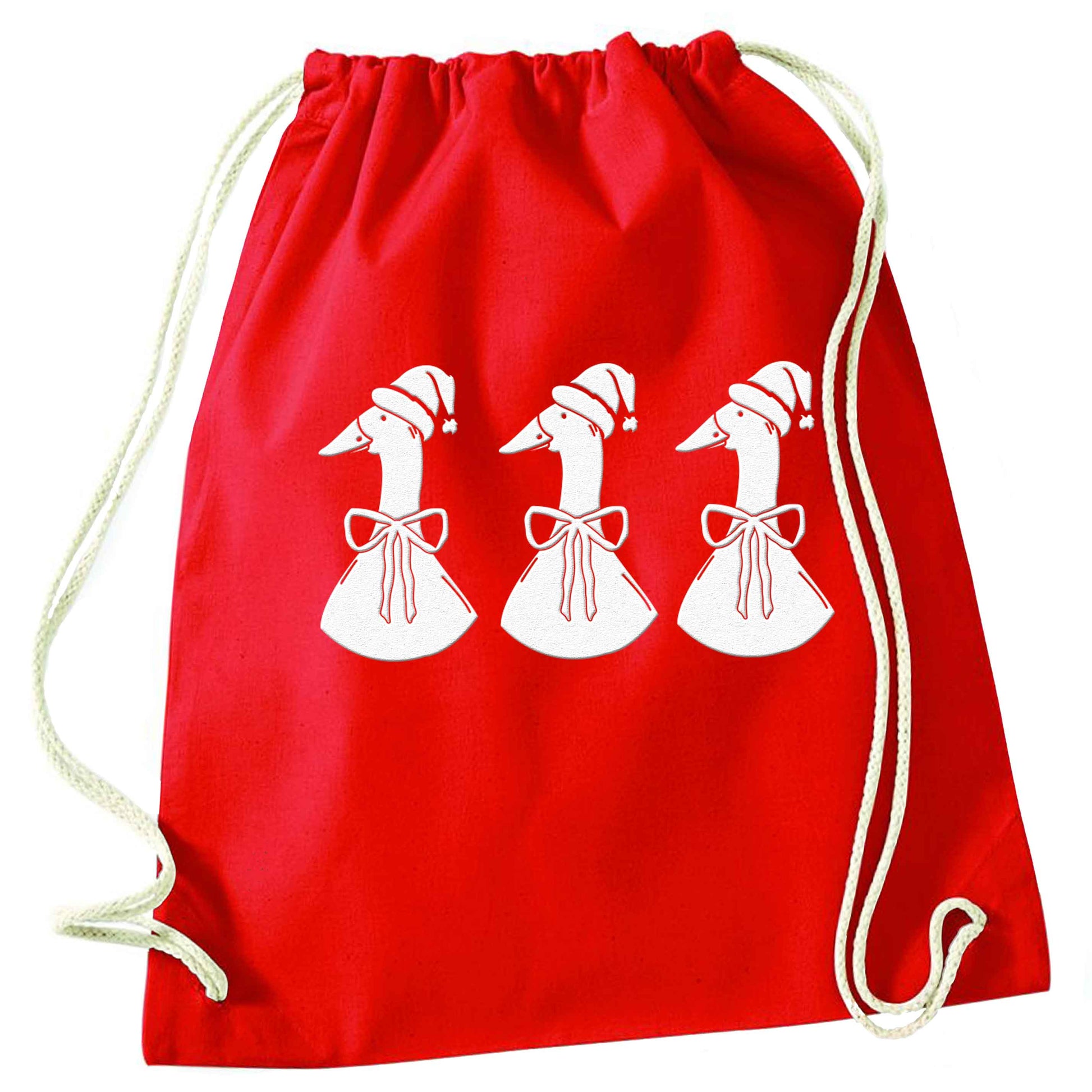 Christmas geese red drawstring bag 