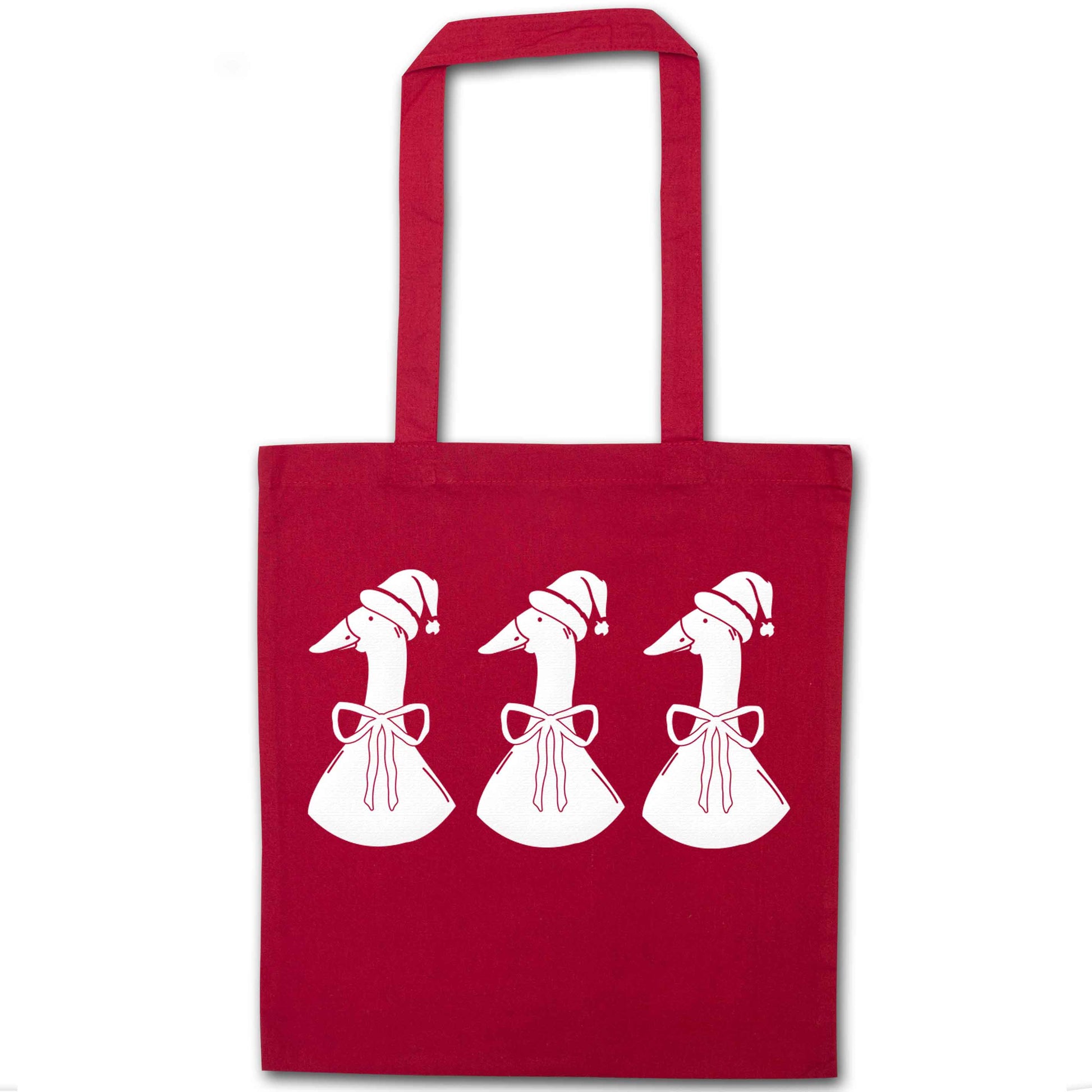 Christmas geese red tote bag