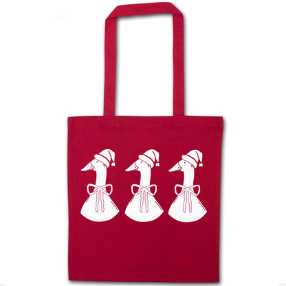 Christmas geese red tote bag