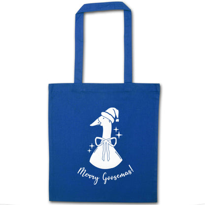 Merry goosemas blue tote bag