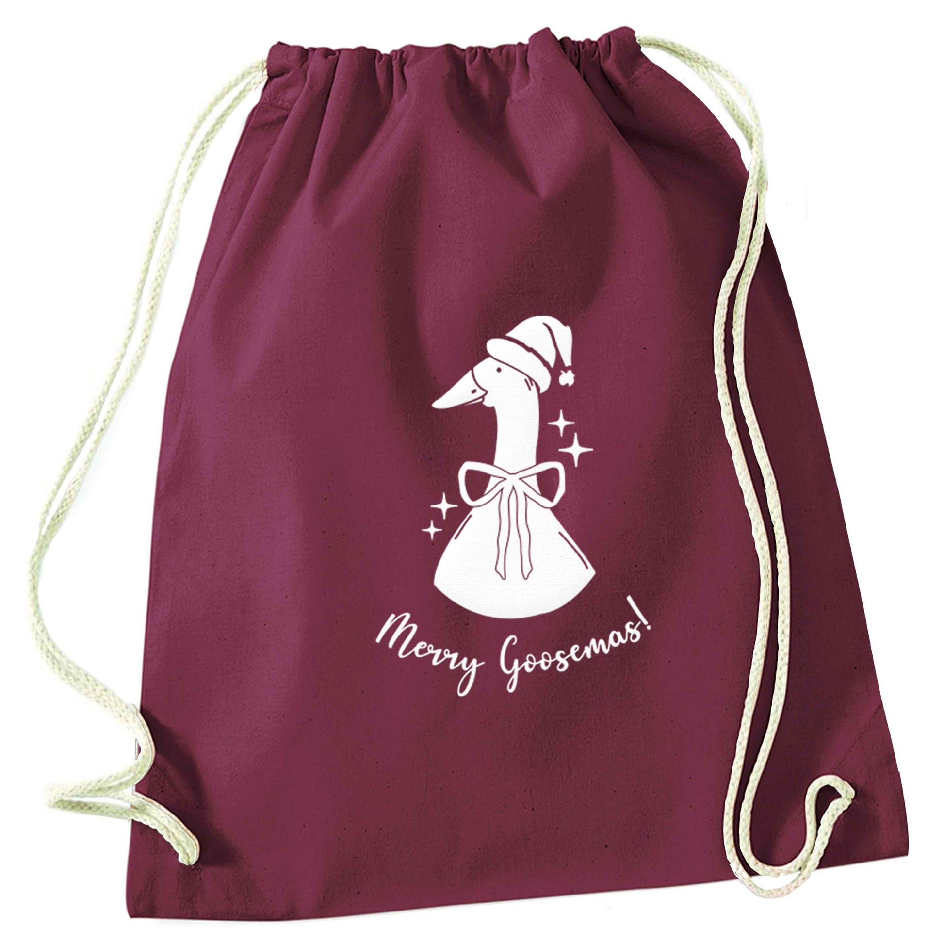 Merry goosemas maroon drawstring bag