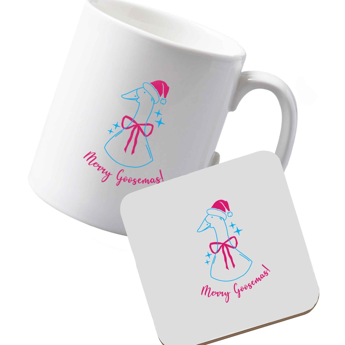 10 oz Ceramic mug and coaster Merry goosemas left sided