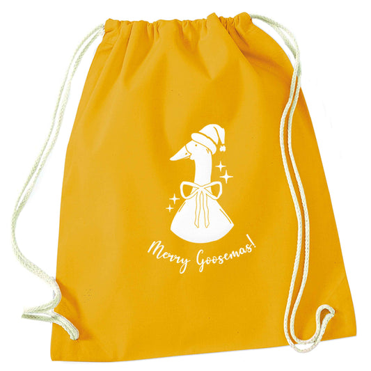 Merry goosemas mustard drawstring bag