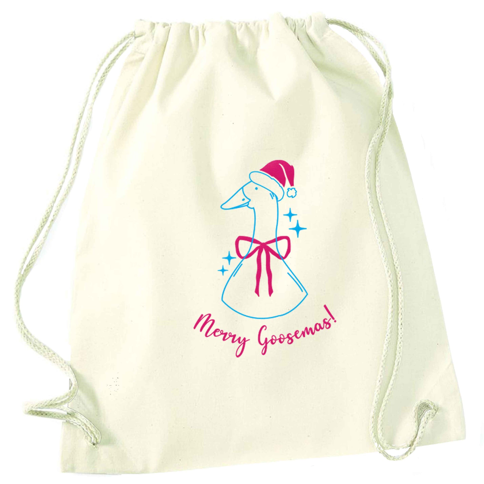 Merry goosemas natural drawstring bag