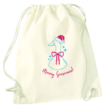 Merry goosemas natural drawstring bag