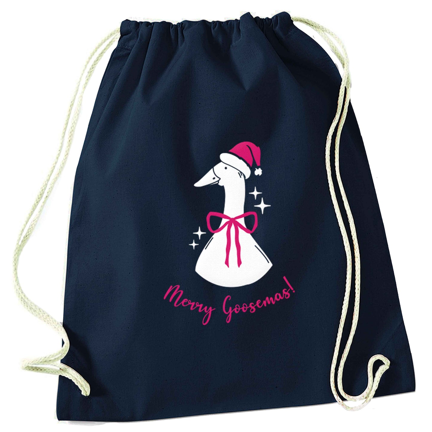 Merry goosemas navy drawstring bag