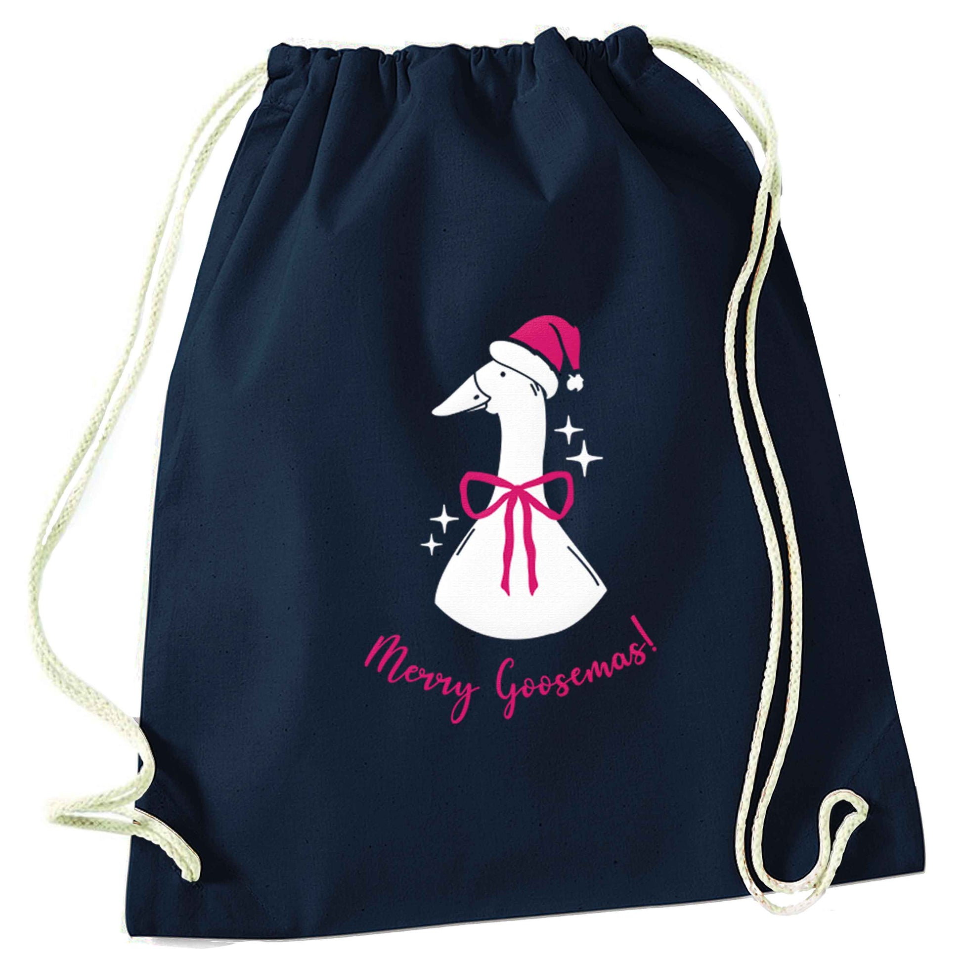 Merry goosemas navy drawstring bag