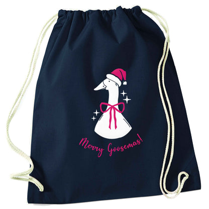 Merry goosemas navy drawstring bag