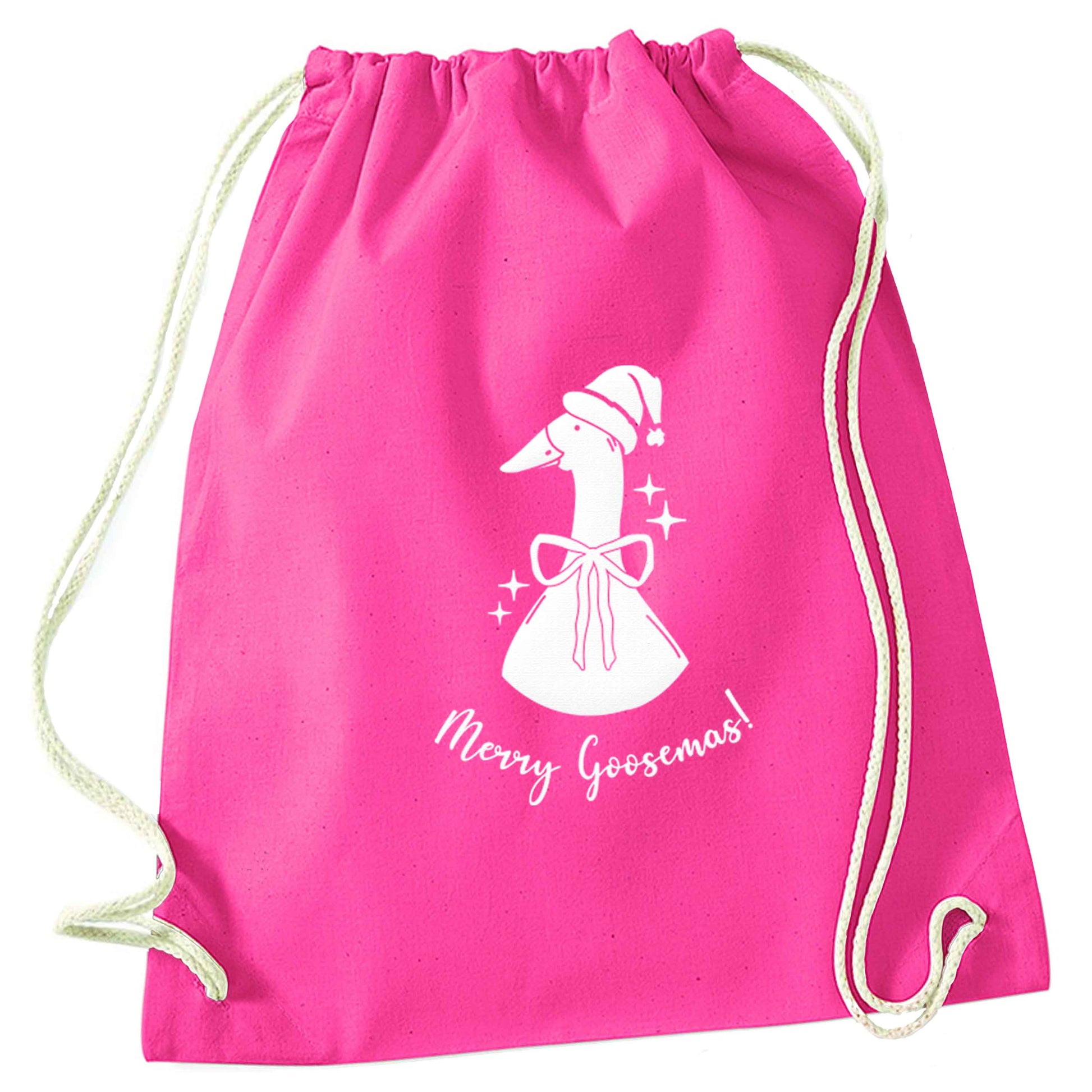 Merry goosemas pink drawstring bag