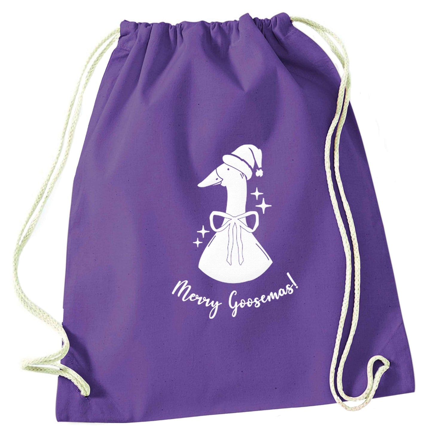 Merry goosemas purple drawstring bag