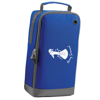 Merry goosemas blue sports shoe bag horizontal print