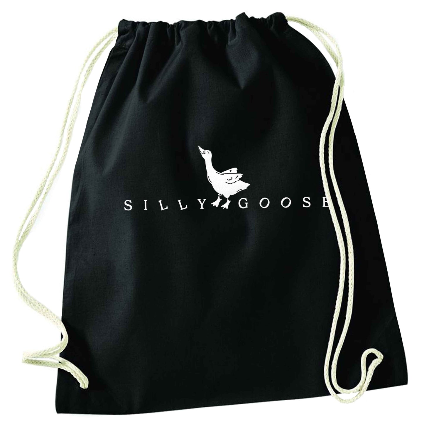 Silly goose black drawstring bag