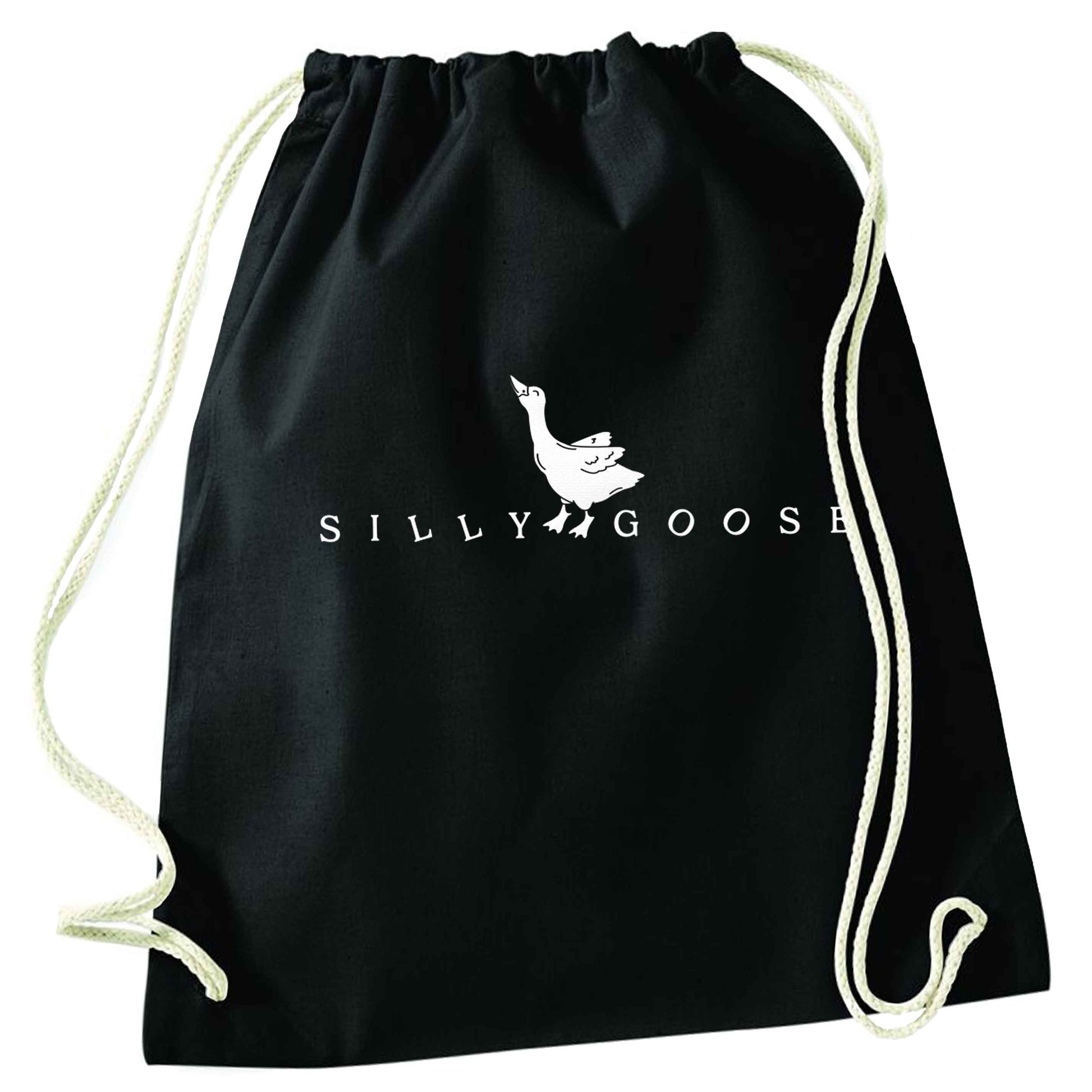Silly goose black drawstring bag