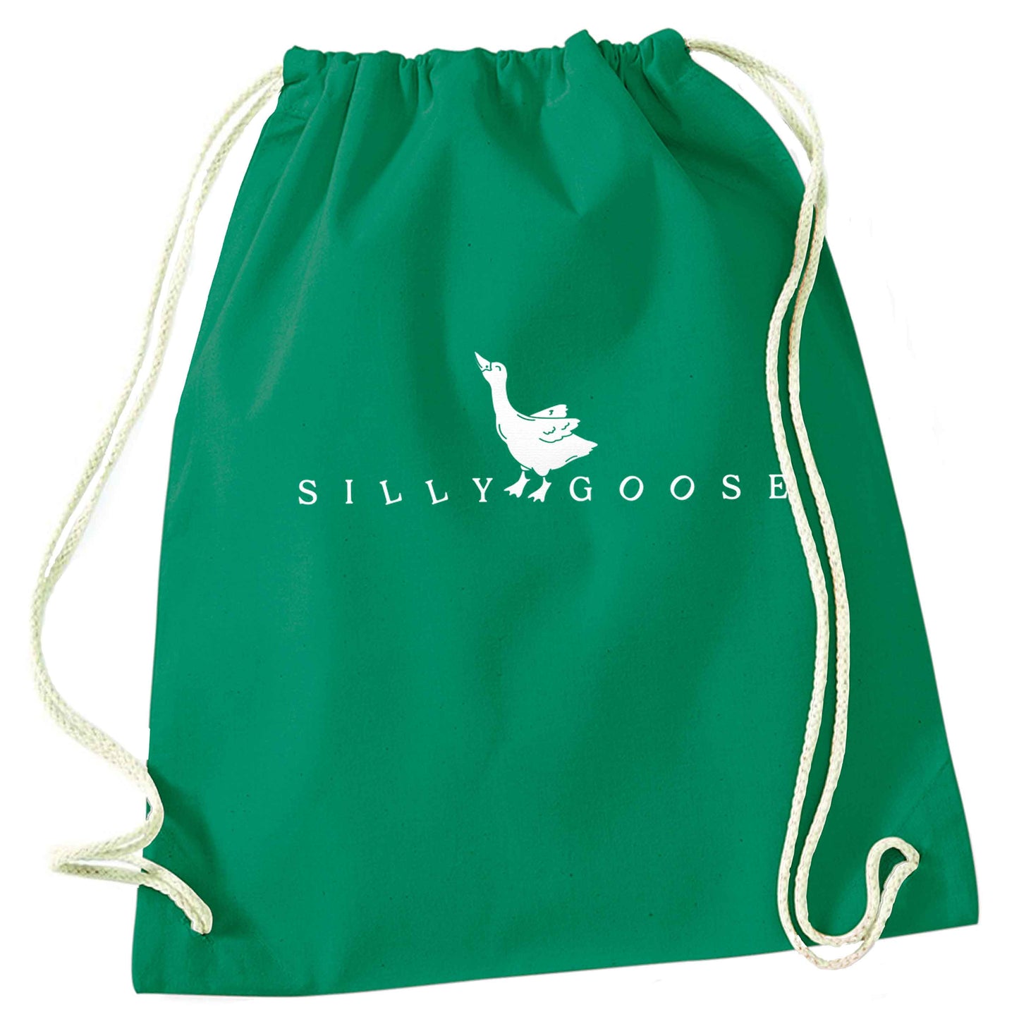 Silly goose green drawstring bag