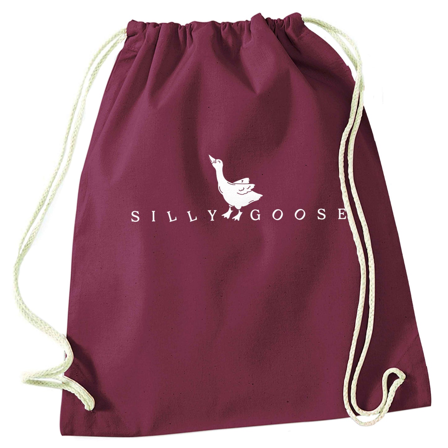 Silly goose maroon drawstring bag