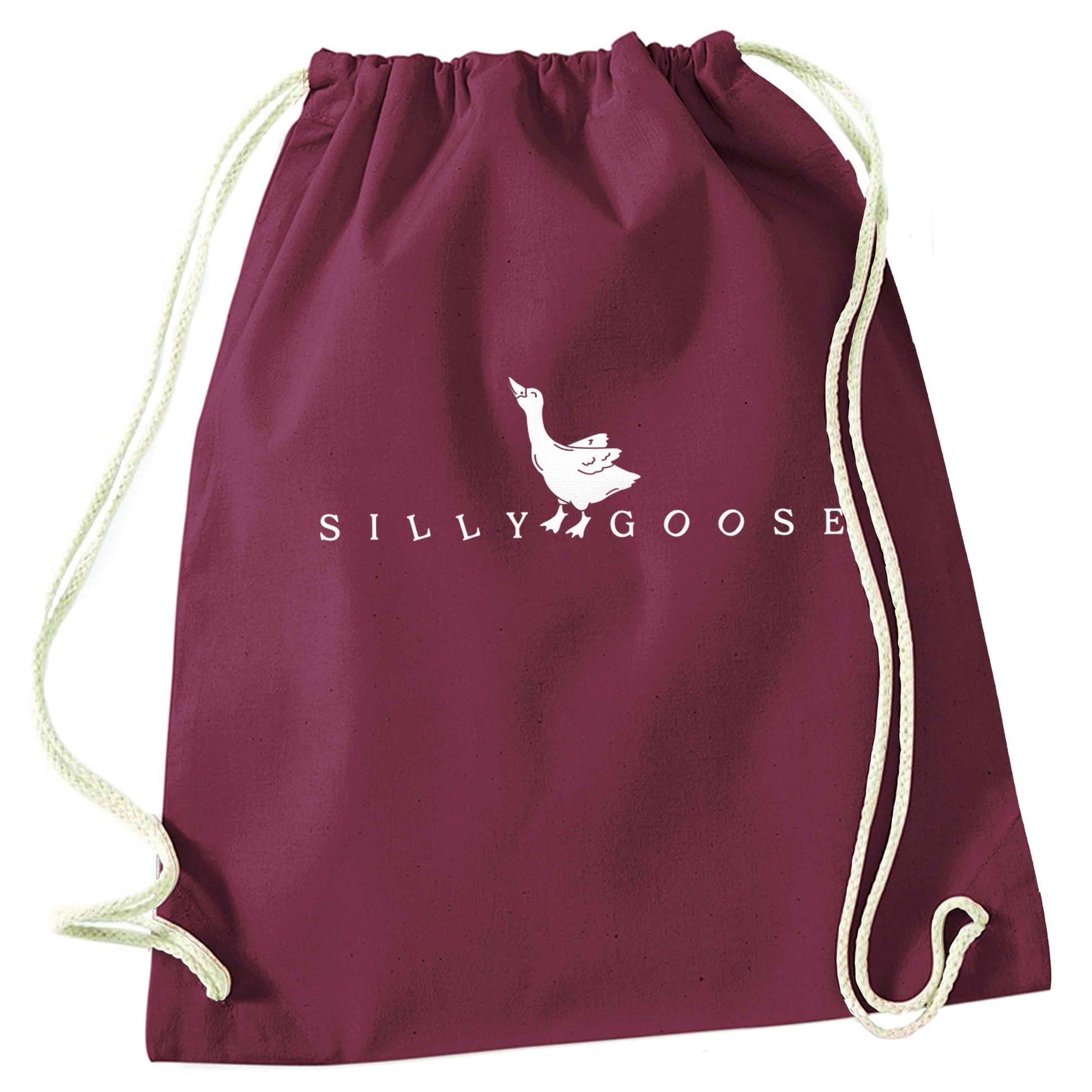 Silly goose maroon drawstring bag